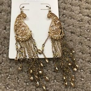 Gold tone Paisley Filigree Earrings NEW